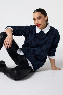 Women Scamp & Dude Navy with Navy Leopard Longline Sweatshirt