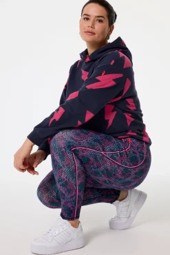 Women Scamp & Dude Navy with Pink and Lilac Lightning Bolt Snake Print Full Length Active Leggings