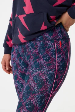 Women Scamp & Dude Navy with Pink and Lilac Lightning Bolt Snake Print Full Length Active Leggings