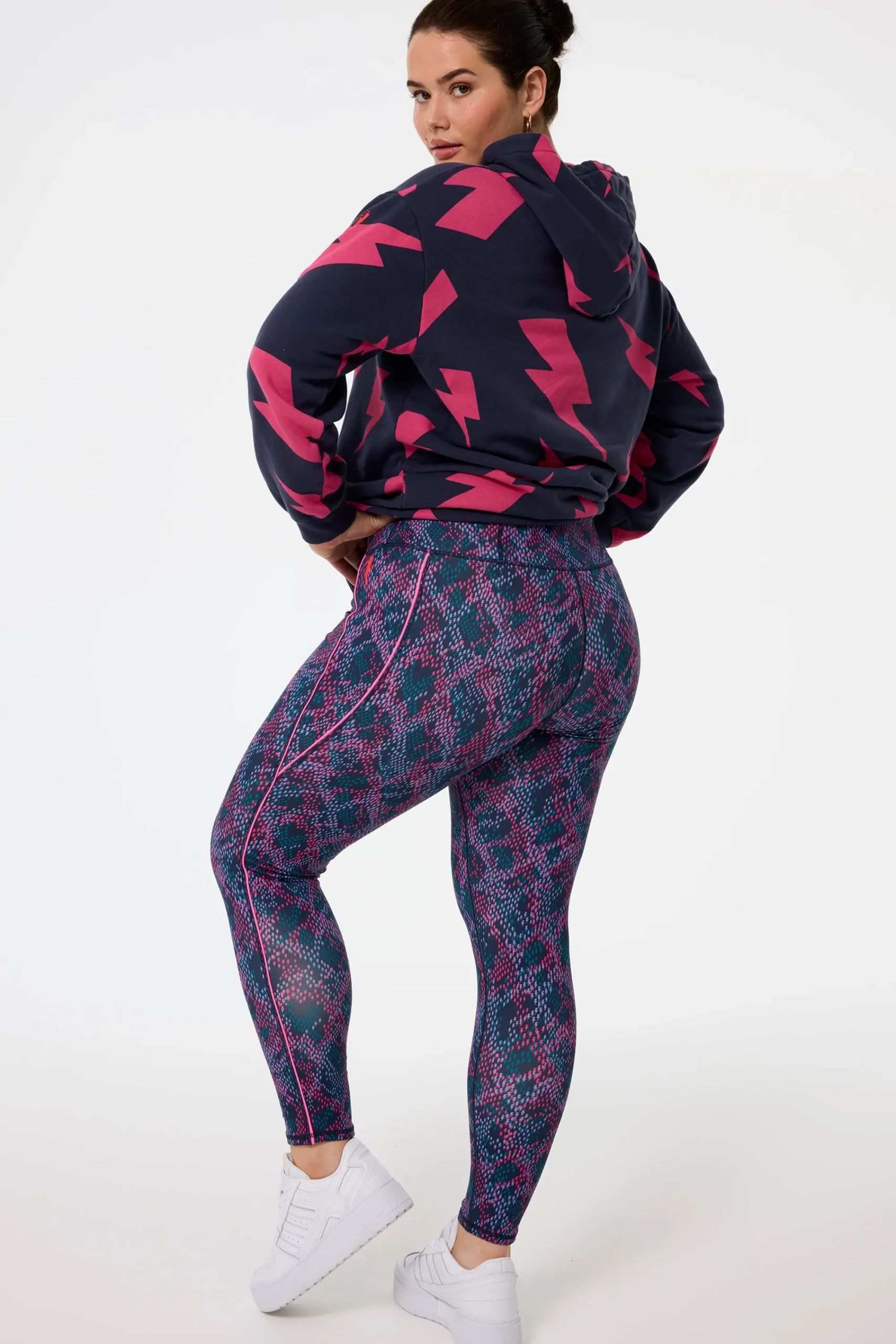 Women Scamp & Dude Navy with Pink and Lilac Lightning Bolt Snake Print Full Length Active Leggings