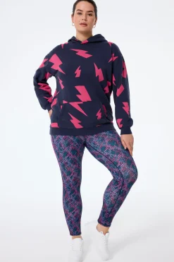 Women Scamp & Dude Navy with Pink Mega Lightning Bolt Longline Hoodie