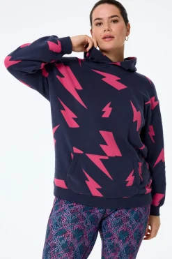 Women Scamp & Dude Navy with Pink Mega Lightning Bolt Longline Hoodie
