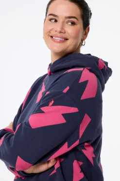 Women Scamp & Dude Navy with Pink Mega Lightning Bolt Longline Hoodie