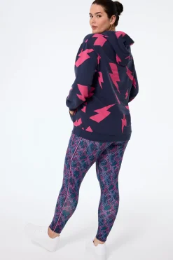 Women Scamp & Dude Navy with Pink Mega Lightning Bolt Longline Hoodie
