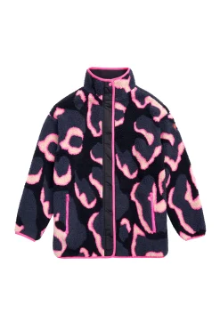Women Scamp & Dude Navy with Pink Mega Shadow Leopard Button Through Fleece Jacket