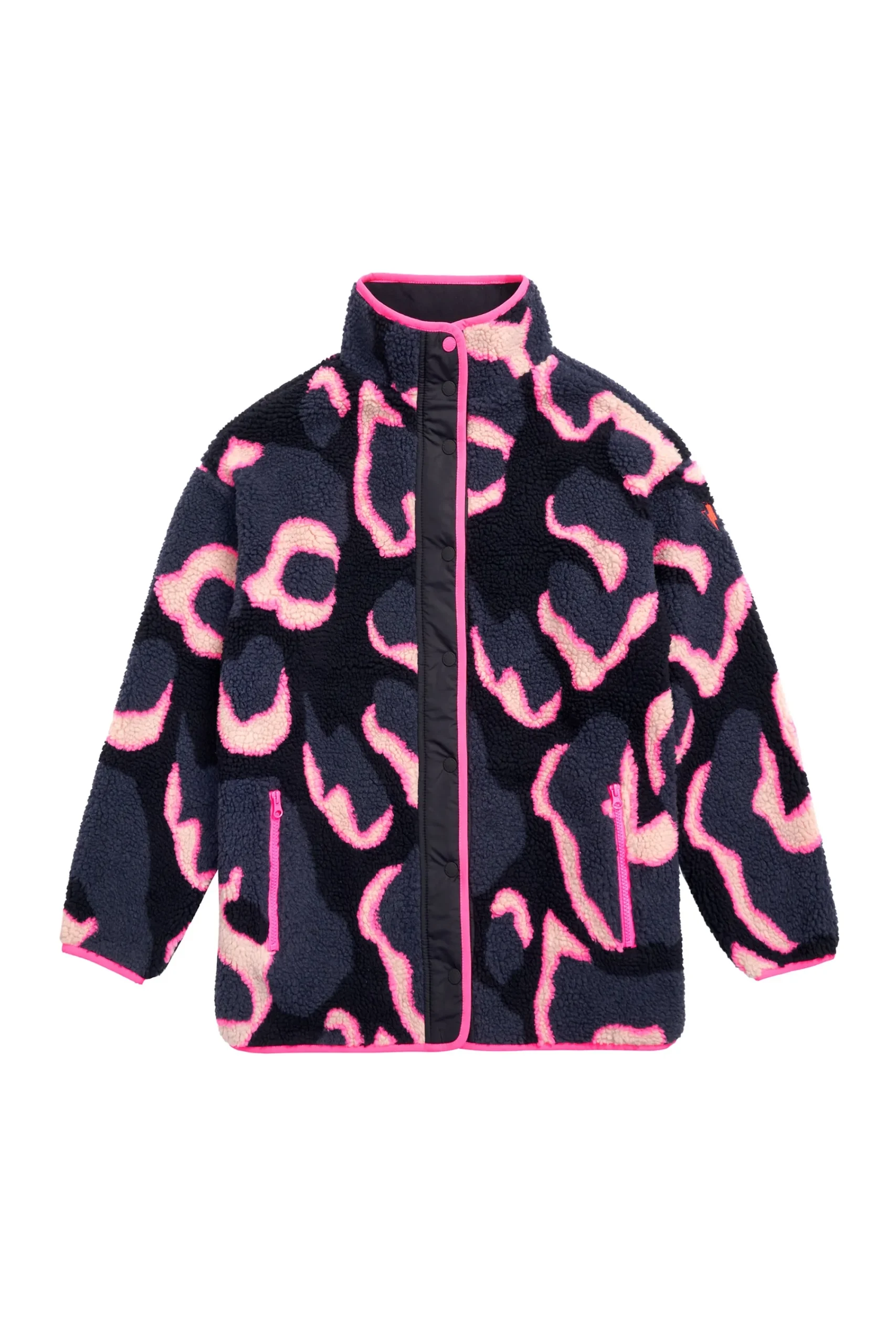 Women Scamp & Dude Navy with Pink Mega Shadow Leopard Button Through Fleece Jacket
