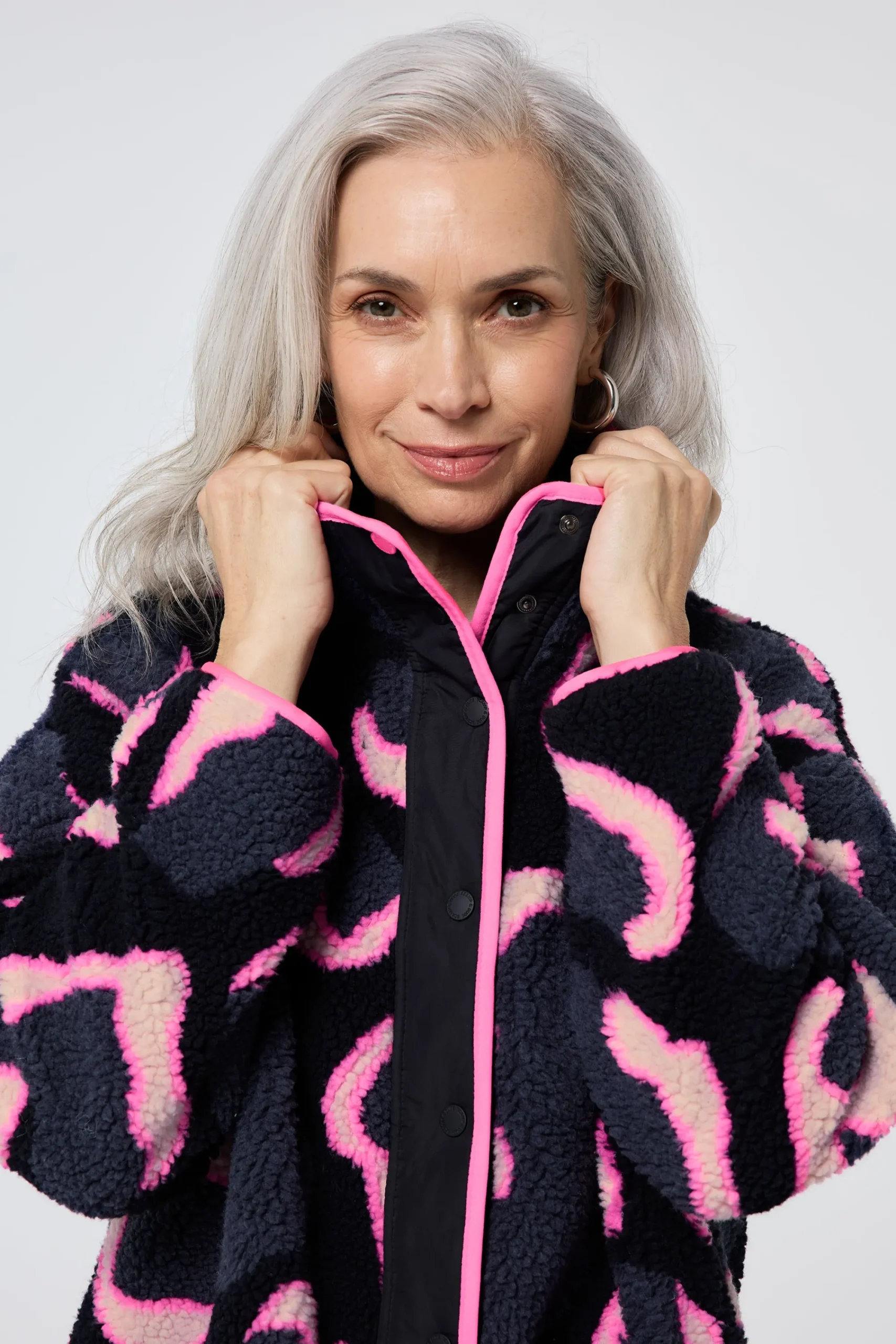 Women Scamp & Dude Navy with Pink Mega Shadow Leopard Button Through Fleece Jacket