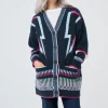 Women Scamp & Dude Navy with Rainbow Statement Bolt Longline Cardigan