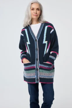 Women Scamp & Dude Navy with Rainbow Statement Bolt Longline Cardigan