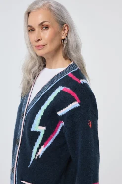 Women Scamp & Dude Navy with Rainbow Statement Bolt Longline Cardigan