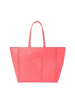 Women Scamp & Dude Neon Coral Studded Tote Bag