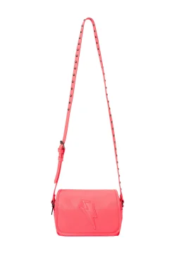 Women Scamp & Dude Neon Coral Studded Twin Compartment Cross Body Bag