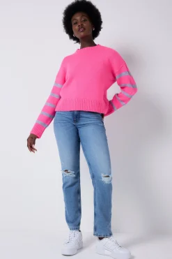 Women Scamp & Dude Neon Pink and Lilac Stripe Knit Jumper