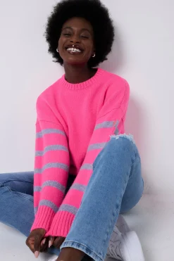 Women Scamp & Dude Neon Pink and Lilac Stripe Knit Jumper