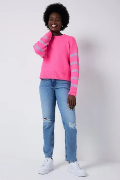 Women Scamp & Dude Neon Pink and Lilac Stripe Knit Jumper