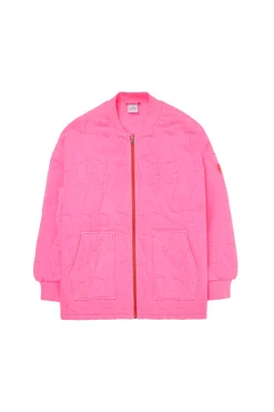 Women Scamp & Dude Neon Pink Organic Cotton Quilted Lightning Bolt Oversized Bomber Jacket