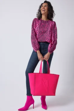 Women Scamp & Dude Neon Pink Studded Tote Bag
