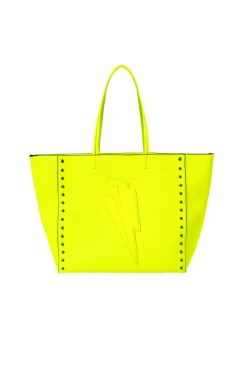 Women Scamp & Dude Neon Yellow Studded Tote Bag