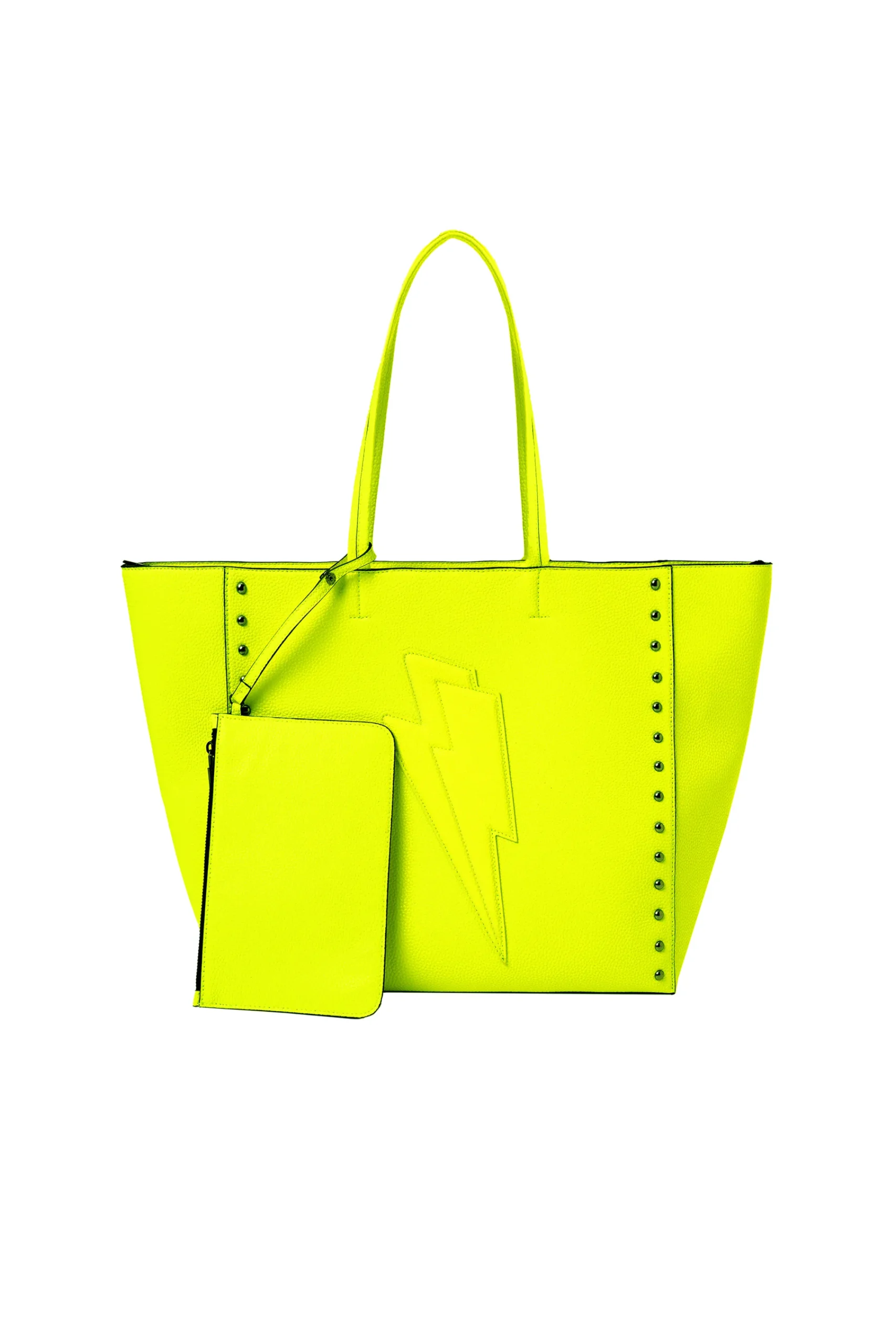 Women Scamp & Dude Neon Yellow Studded Tote Bag