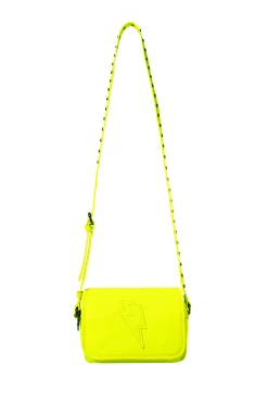 Women Scamp & Dude Neon Yellow Studded Twin Compartment Cross Body Bag