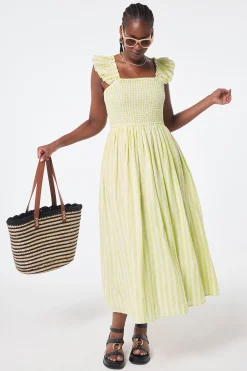 Women Scamp & Dude Neon Yellow with Ivory Stripe Maxi Sundress