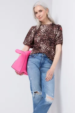 Women Scamp & Dude Neutral with Black Cheetah Puff Sleeve T-Shirt