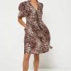 Women Scamp & Dude Neutral with Black Cheetah Zip Detail Tiered Short Dress