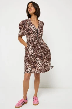 Women Scamp & Dude Neutral with Black Cheetah Zip Detail Tiered Short Dress