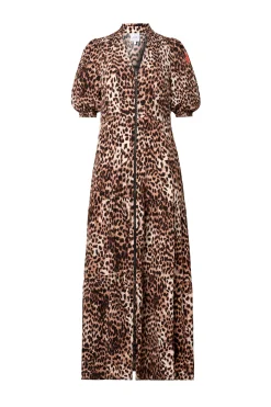 Women Scamp & Dude Neutral with Black Cheetah Zip Detail Tiered Midi Dress