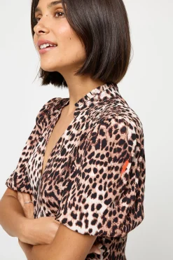 Women Scamp & Dude Neutral with Black Cheetah Zip Detail Tiered Short Dress