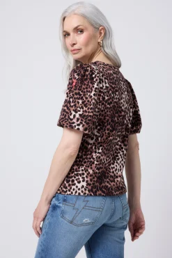 Women Scamp & Dude Neutral with Black Cheetah Puff Sleeve T-Shirt