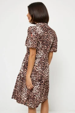 Women Scamp & Dude Neutral with Black Cheetah Zip Detail Tiered Short Dress