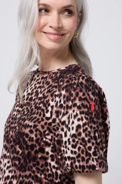 Women Scamp & Dude Neutral with Black Cheetah Puff Sleeve T-Shirt