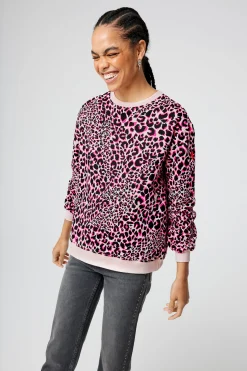 Women Scamp & Dude Neutral with Pink and Black Rock and Roll Leopard Oversized Sweatshirt