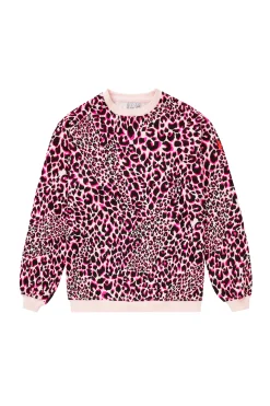 Women Scamp & Dude Neutral with Pink and Black Rock and Roll Leopard Oversized Sweatshirt