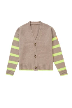 Women Scamp & Dude Oatmeal and Neon Yellow Stripe Cardigan