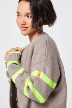 Women Scamp & Dude Oatmeal and Neon Yellow Stripe Cardigan