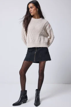 Women Scamp & Dude Oatmeal Cable Knit Jumper