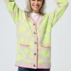 Women Scamp & Dude Oatmeal with Neon Yellow Mega Leopard Longline Jacquard Cardigan