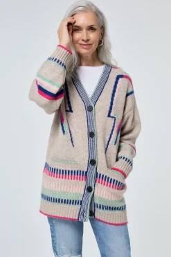 Women Scamp & Dude Oatmeal with Rainbow Statement Bolt Longline Cardigan