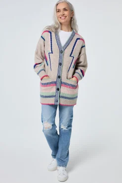 Women Scamp & Dude Oatmeal with Rainbow Statement Bolt Longline Cardigan