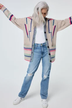 Women Scamp & Dude Oatmeal with Rainbow Statement Bolt Longline Cardigan