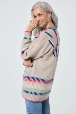 Women Scamp & Dude Oatmeal with Rainbow Statement Bolt Longline Cardigan