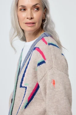 Women Scamp & Dude Oatmeal with Rainbow Statement Bolt Longline Cardigan