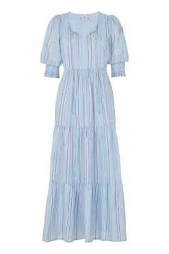 Women Scamp & Dude Pale Blue with Rainbow Lurex Tie Front Maxi Dress