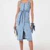 Women Scamp & Dude Pale Indigo Wash Scallop Strappy Denim Sundress