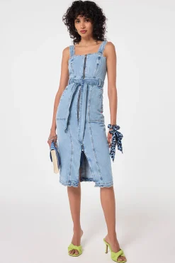 Women Scamp & Dude Pale Indigo Wash Scallop Strappy Denim Sundress