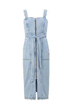 Women Scamp & Dude Pale Indigo Wash Scallop Strappy Denim Sundress