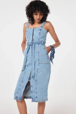 Women Scamp & Dude Pale Indigo Wash Scallop Strappy Denim Sundress