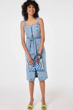 Women Scamp & Dude Pale Indigo Wash Scallop Strappy Denim Sundress